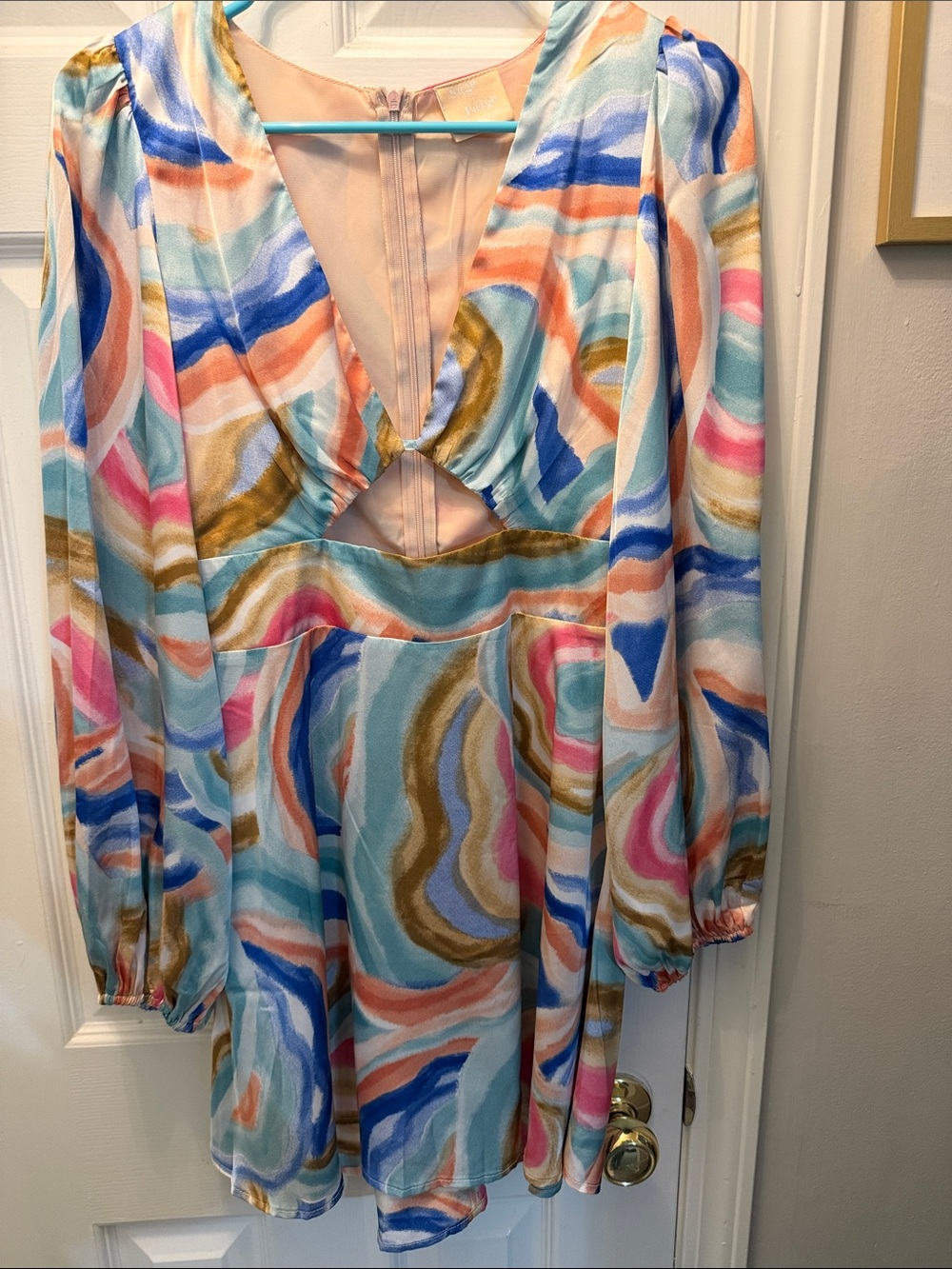 Sage Paige Multicolor Swirl Mini Dress in Coral, Teal and Blue